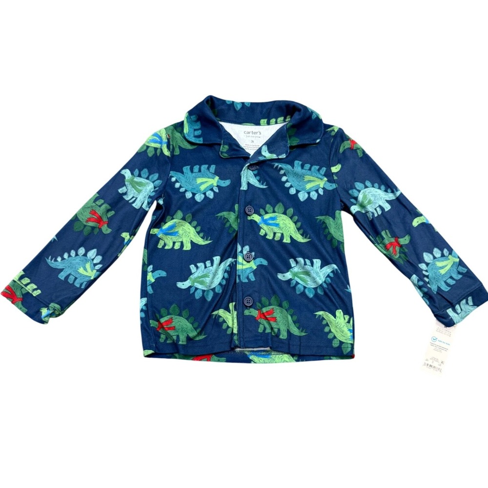 Carter's Just One You Dinosaur Pajamas Toddler Boy 3T Blue Fleece Sleep Shirt